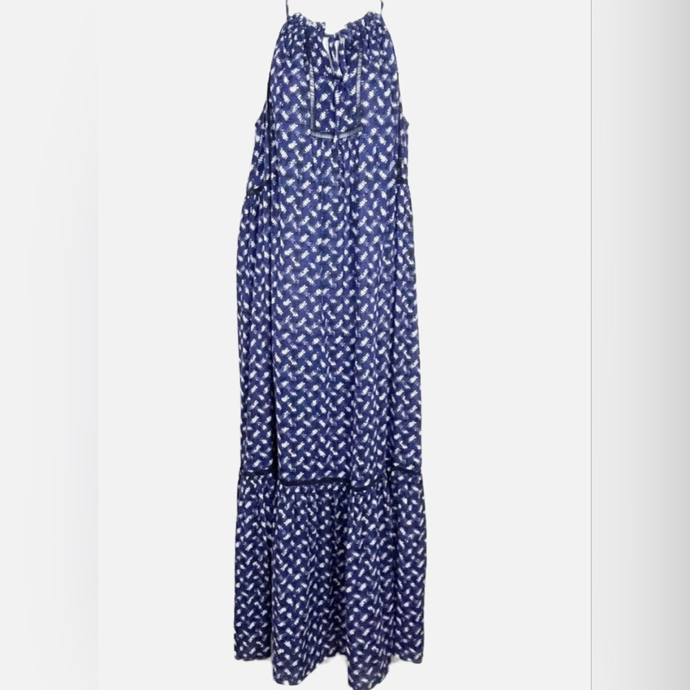 Rebecca Taylor Blue White Abstract Print Criss-Cross Weave Maxi Dress Size 6 - Picture 3 of 8